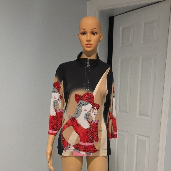 Vintage Black and Red Graphic Top - Picture 1 of 7